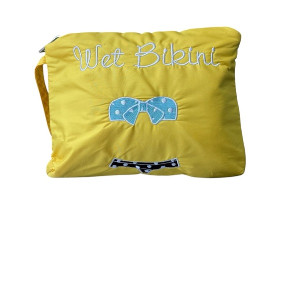Charming Charlie Yellow Cosmetic Bag with Blue Bow - Picture 1 of 6